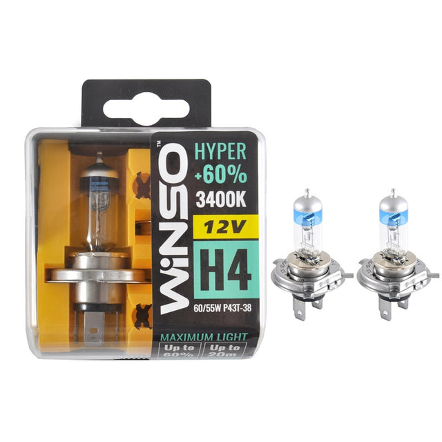 Bec Halogen Winso Hyper +60% H4 - 12V, 60/55W P43t-38 ● 3400K ● Set 2 buc 712430