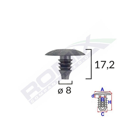Clips tapiterie pentru vag 8X17.2MM - negru set 10 buc Romix A82001