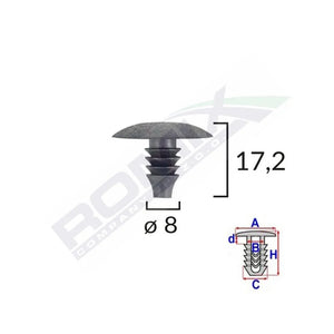 Clips tapiterie pentru vag 8X17.2MM - negru set 10 buc Romix A82001 – imagine 2