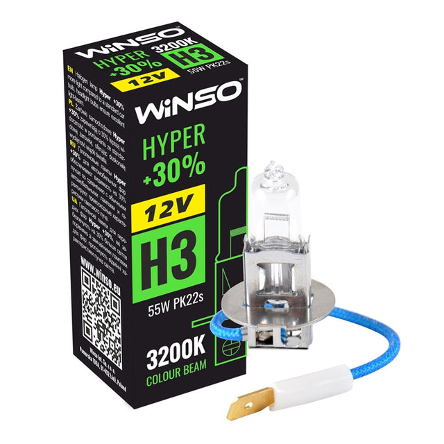 Bec Halogen Winso Hyper +30% H3 - 12V, 55W PK22s ● 3200K 712300