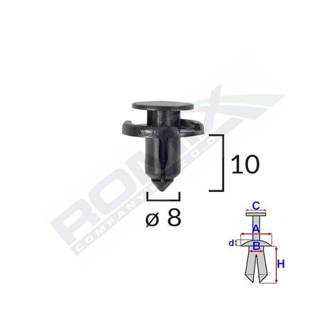 Clips fixare pentru nissan/toyota/lexus/suzuki 8X10MM - negru set 10 buc Romix C10077