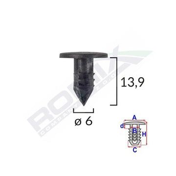 Clips garnituri pentru Fiat 6X13.9 - negru set 25 buc Romix C10000