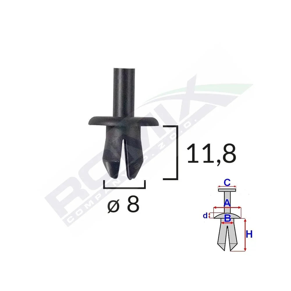 Clips fixare elemente exterioare pentru opel/volvo/vw 8X11.8MM - negru set 25 buc Romix A13011 – imagine 2
