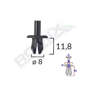 Clips fixare elemente exterioare pentru opel/volvo/vw 8X11.8MM - negru set 25 buc Romix A13011 – imagine 2