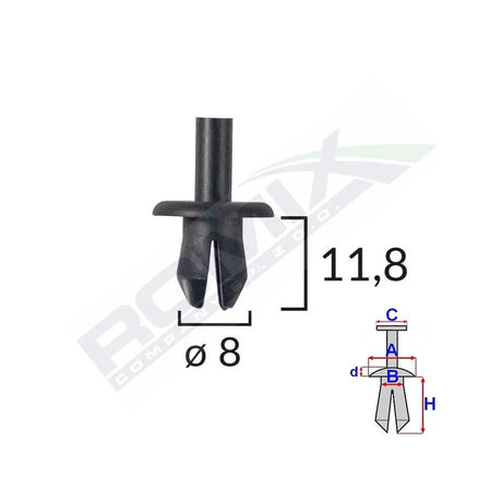 Clips fixare elemente exterioare pentru opel/volvo/vw 8X11.8MM - negru set 25 buc Romix A13011 – imagine 2