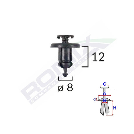 Clips fixare pentru Dacia Renault 8X12MM - negru set 10 buc Romix C10128