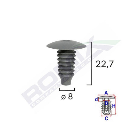 Clips tapiterie pentru audi/ford/opel/mercedes Vw 8X22.7 - negru set 10 buc Romix A12301S