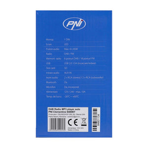 Radio MP3 player auto dab si rds Pni clementine 8480BT 4X45W, 12/24V, cu sd, USB, aux, rca, bluetooth si USB 1.5A PNI-8480BT