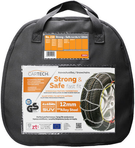 Cartech Strong & Safe Nr.230 Lanțuri Antiderapante Grosime 12mm Pentru Autoturism & Mașină 4x4 2buc 59954