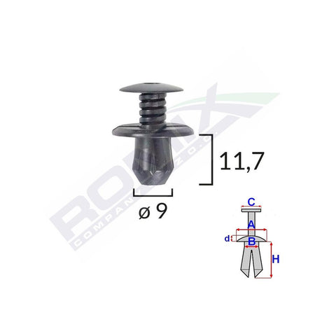 Clips fixare pentru Vw 9X11.7MM - negru set 10 buc Romix C10033