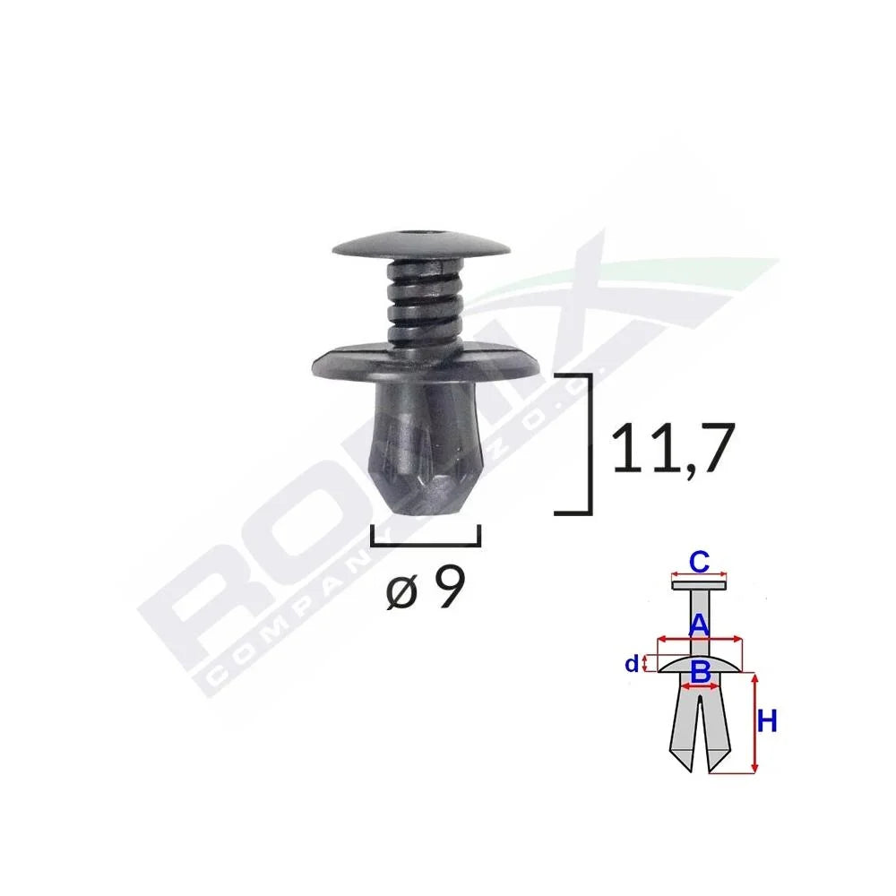 Clips fixare pentru Vw 9X11.7MM - negru set 10 buc Romix C10033 – imagine 2