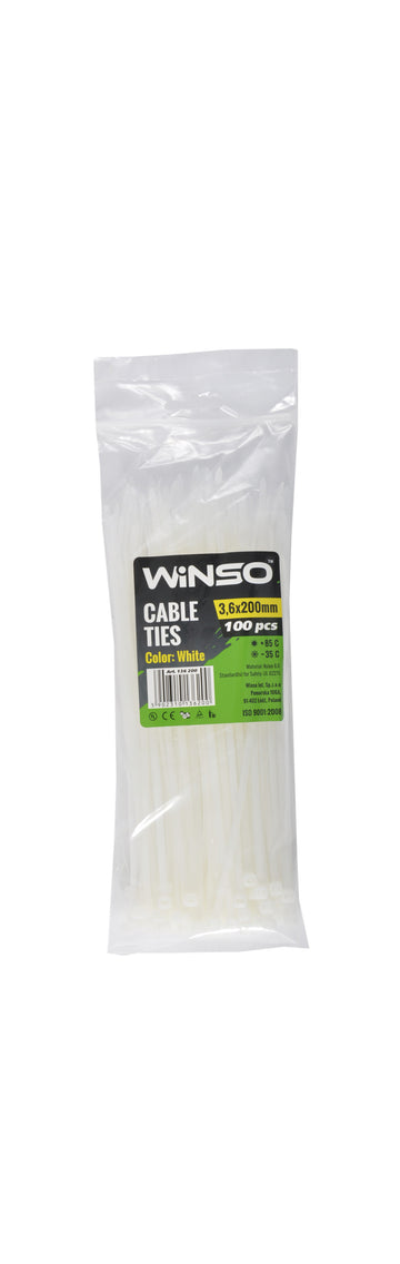 Coliere plastic 3,6x200 Alb - Set 100 buc Winso 136200