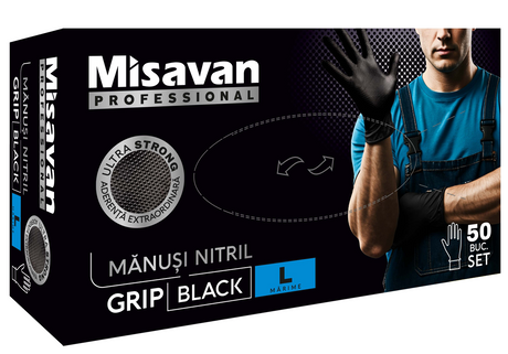 Manusi nitril Grip Misavan - negru - marimea L ● 50 buc. 90043680