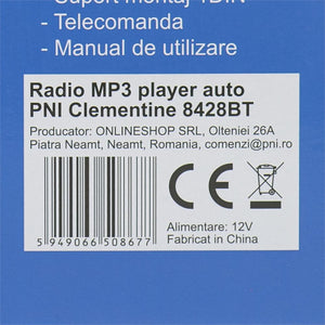 Radio MP3 player auto Pni clementine 8428BT, 4X45W, 12V, 1 din, cu sd, USB, aux, rca si bluetooth PNI-8428BT