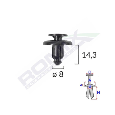 Clips fixare pentru mazda/subaru 8X14.3MM - negru set 10 buc Romix B25636