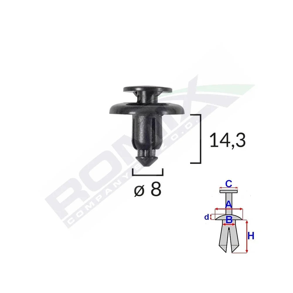 Clips fixare pentru mazda/subaru 8X14.3MM - negru set 10 buc Romix B25636 – imagine 2