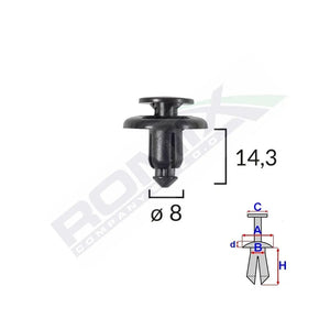 Clips fixare pentru mazda/subaru 8X14.3MM - negru set 10 buc Romix B25636 – imagine 2