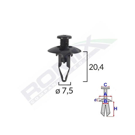 Clips fixare pentru Mitsubishi 7.5X20.4MM - negru set 10 buc Romix C10026 – imagine 2
