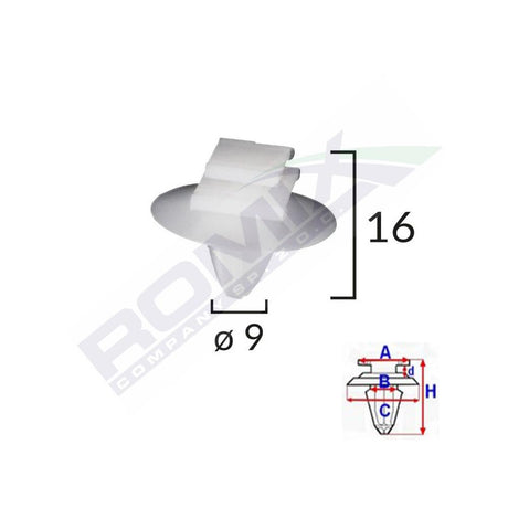 Clips fixare elemente exterioare pentru fiat/lancia/alfa romeo/peugeot - alb set 10 buc Romix 12409