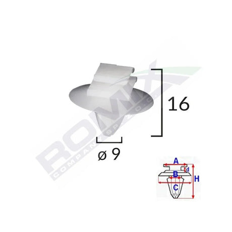 Clips fixare elemente exterioare pentru fiat/lancia/alfa romeo/peugeot - alb set 10 buc Romix 12409 – imagine 2