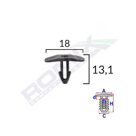 Clips garnitura pentru Citroen Fiat Peugeot 18X13.1MM - negru set 10 buc Romix C30179
