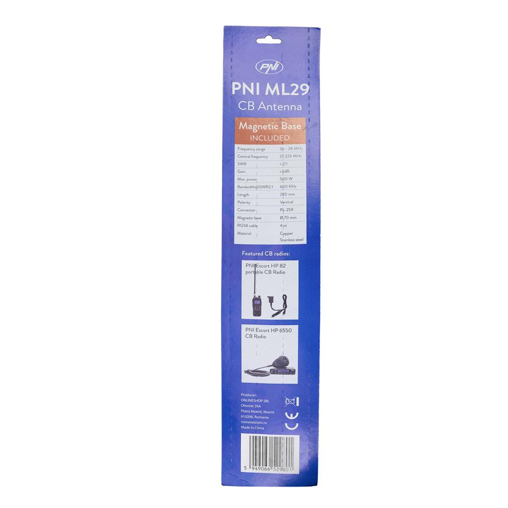 Antena cb Pni ML29 lungime 34 cm, cu magnet inclus diametru 70 mm si cablu RG58 PNI-ML29