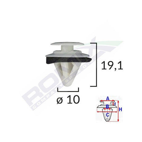 Clips tapiterie pentru mazda/subaru 10X19.1MM - alb set 10 buc Romix B23162