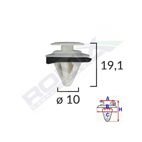 Clips tapiterie pentru mazda/subaru 10X19.1MM - alb set 10 buc Romix B23162 – imagine 2