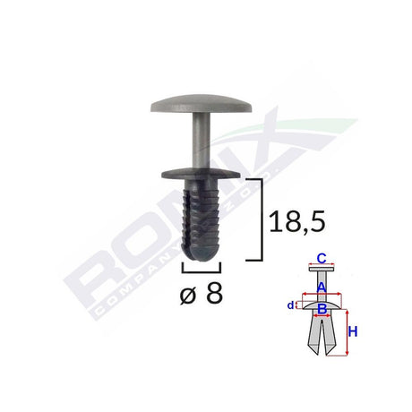 Clips fixare pentru Ford - 8X18.5MM - negru set 10 buc Romix 60120