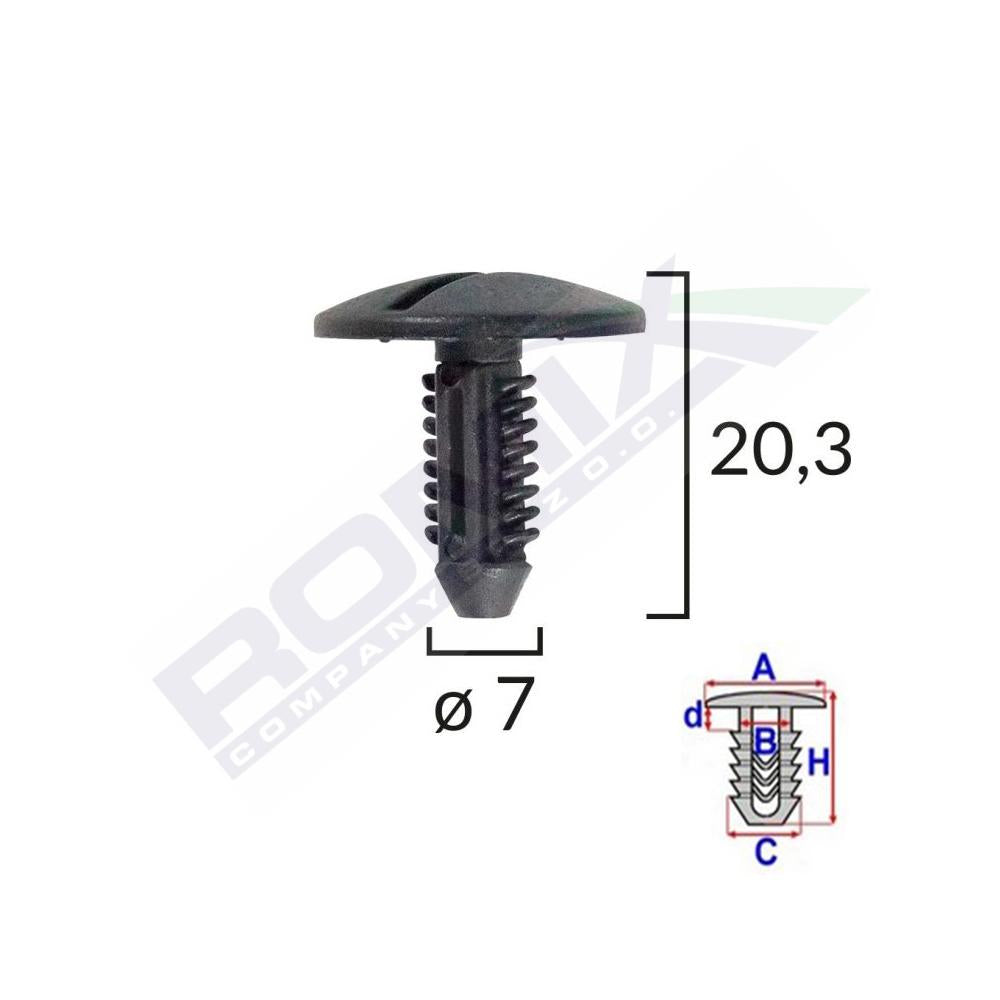 Clips fixare elemente roata pentru citroen/peugeot 7X20.3MM - negru set 10 buc Romix C10018