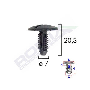 Clips fixare elemente roata pentru citroen/peugeot 7X20.3MM - negru set 10 buc Romix C10018