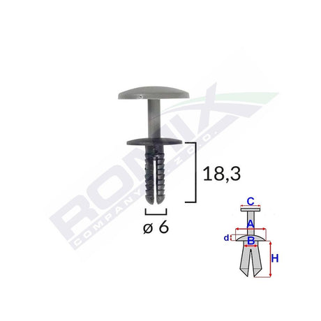Clips fixare universal 6X18.3MM - negru set 25 buc Romix C10012