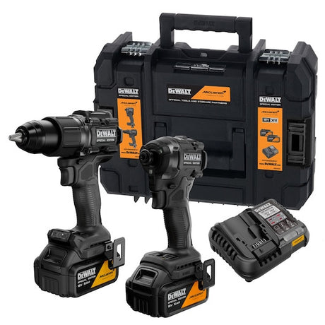Set 2 unelte: mașină de înșurubat cu impact și mașină de găurit cu percuție, cu motor fără perii, DEWALT® x McLaren F1 Team 18V XR® Ediție Specială - 2 x 5Ah DCK2222MP2TQW