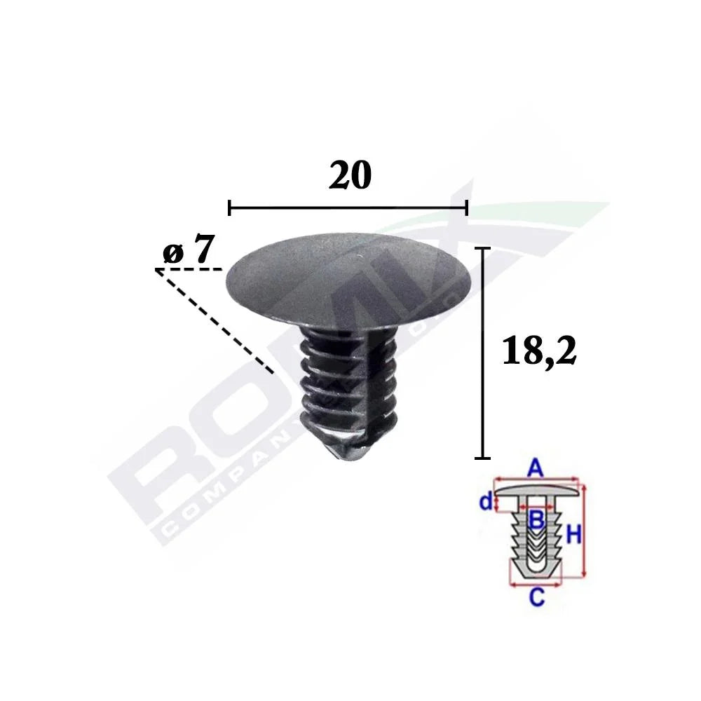 Clips tapiterie pentru grup vag 7X18.2MM negru - set 10 buc Romix C70509 – imagine 2