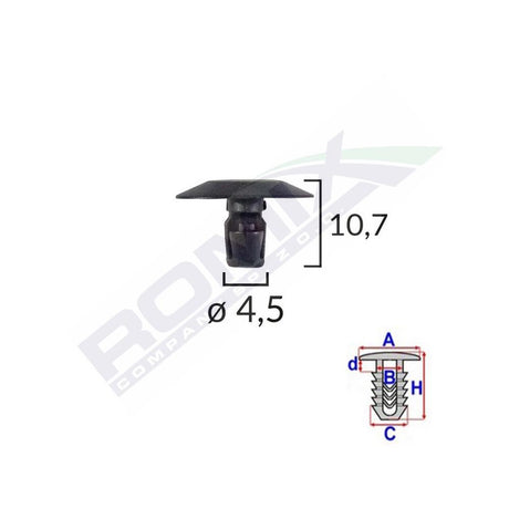 Clips capac pentru citroen/peugeot 4.5X10.7MM - negru set 25 buc Romix C10088