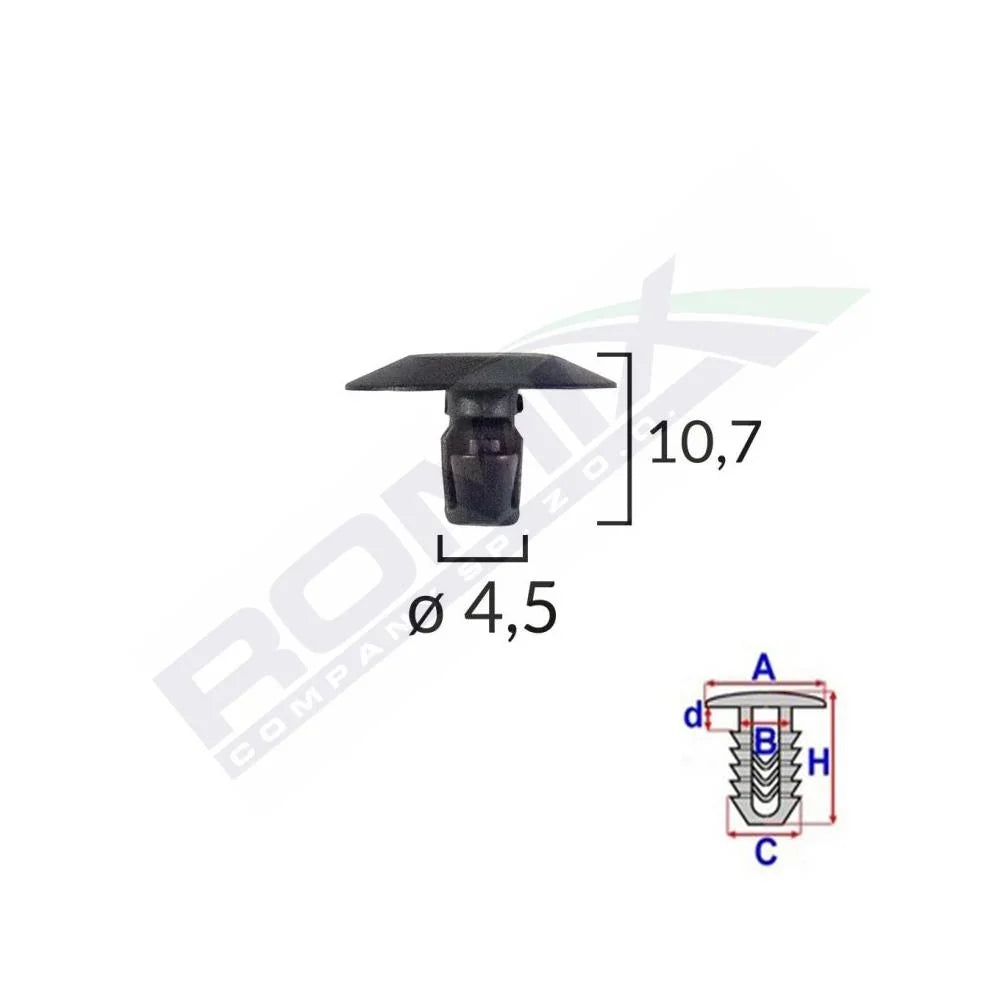 Clips capac pentru citroen/peugeot 4.5X10.7MM - negru set 25 buc Romix C10088 – imagine 3