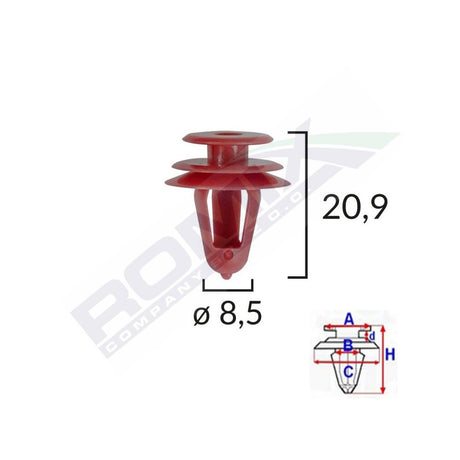 Clips tapiterie pentru lexus/suzuki/toyota - 8.5X20.9MM - rosu set 10 buc Romix B19257
