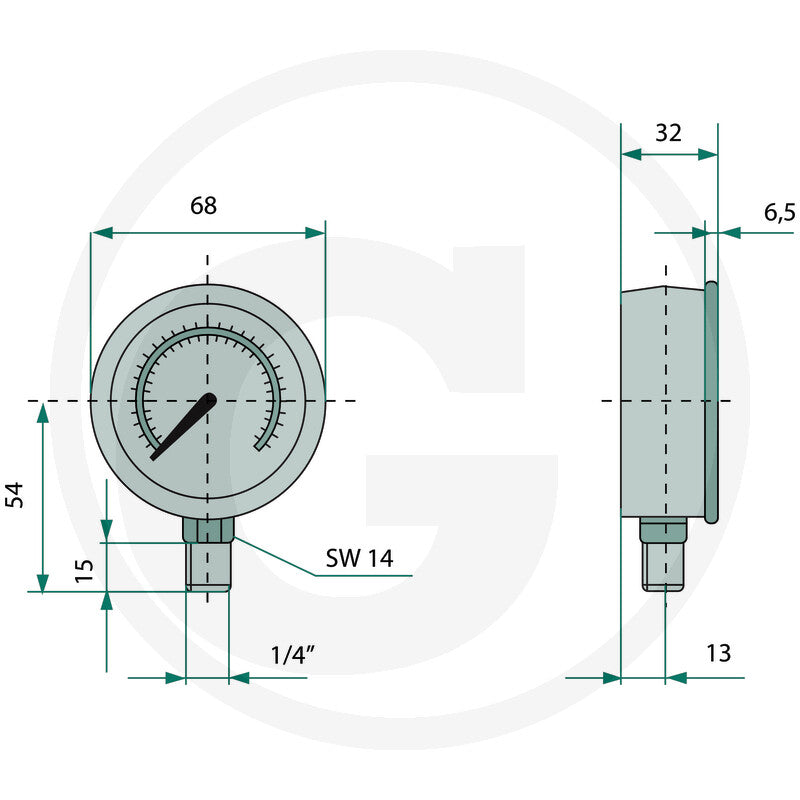 Manometru WIKA 60 bar Ø63 cu racord inferior G1/4 – Analogic