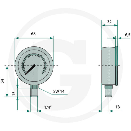 Manometru WIKA 60 bar Ø63 cu racord inferior G1/4 – Analogic