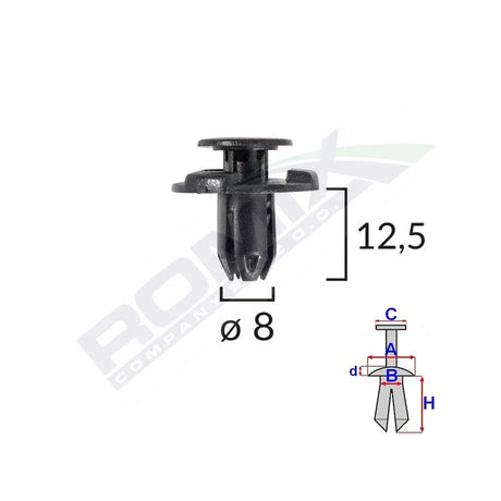 Clips fixare elemente exterior pentru Nissan, Subaru 8X12.5MM negru set 10BUC Romix C70167 – imagine 2