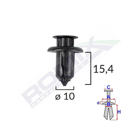 Clips fixare pentru honda/mazda 10X15.4MM - negru set 10 buc Romix B23153