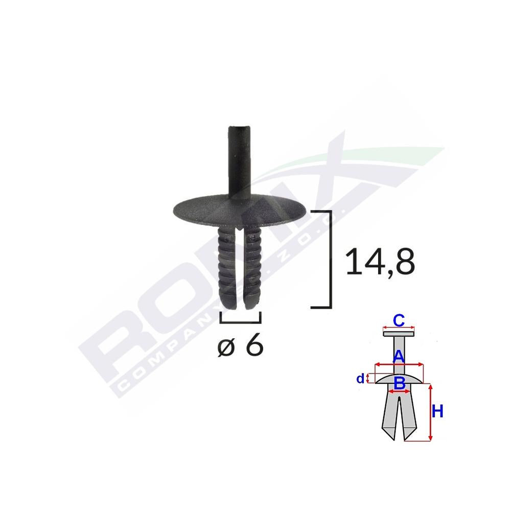 Clips fixare pentru Bmw 6X14.8MM - negru set 10 buc Romix C10006