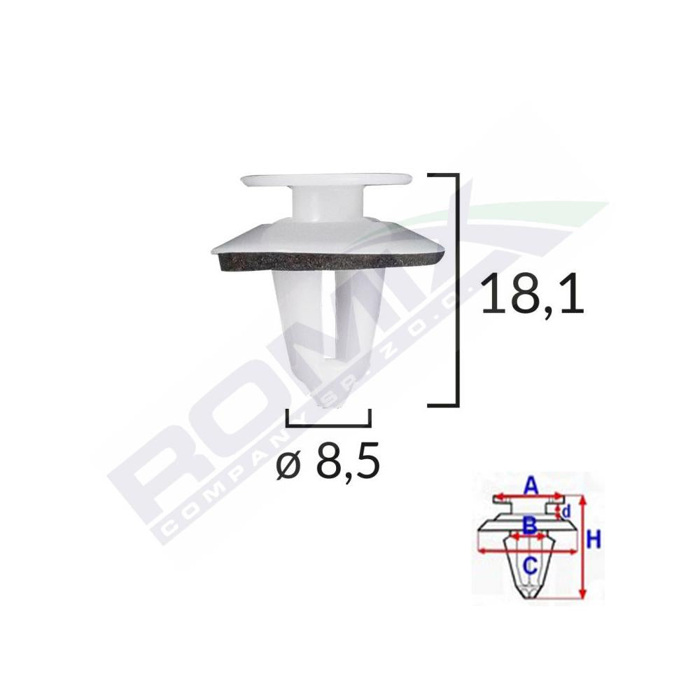 Clips tapiterie pentru Mercedes 8.5X18.1MM alb - set 10 buc Romix C70309