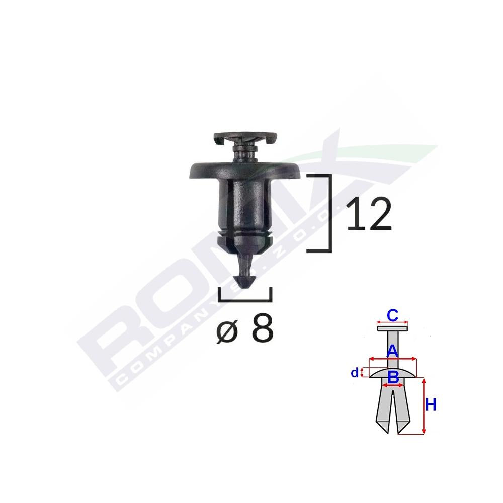 Clips fixare pentru Dacia Renault 8X12MM - negru set 10 buc Romix C10128