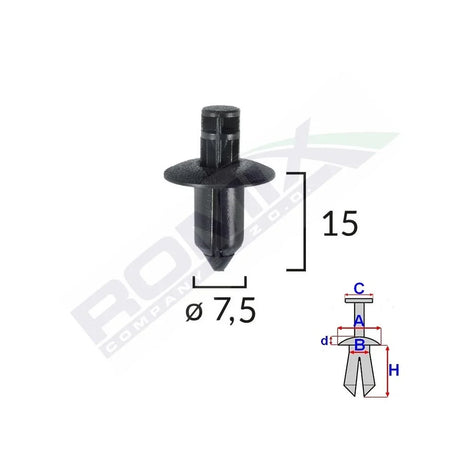 Clips fixare pentru lexus/suzuki/toyota/volvo 7.5X15MM - negru set 10 buc Romix B24649 – imagine 2