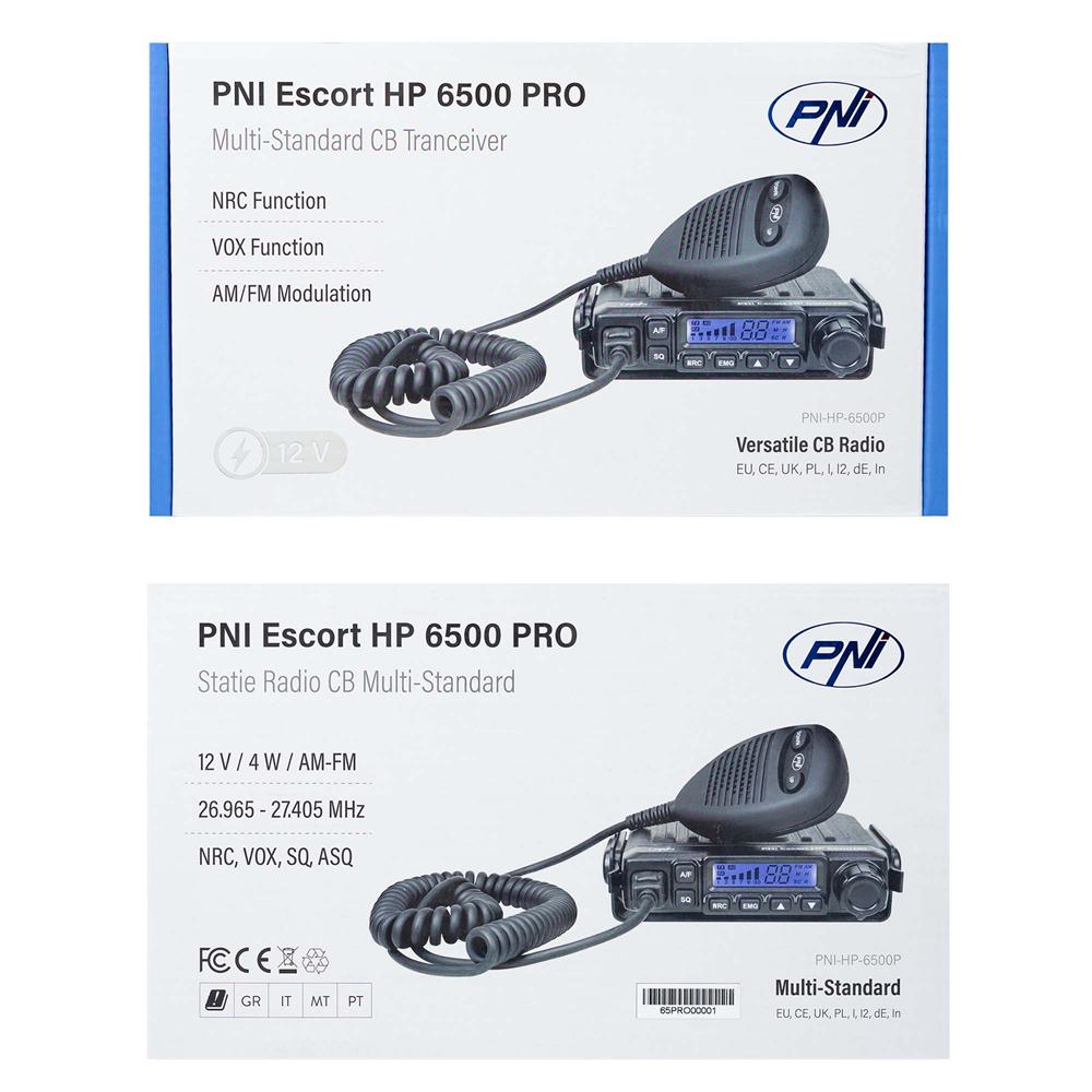 Statie radio cb Pni escort HP 6500 pro, multi-standard, vox, nrc, 4W, am-fm, 12V, sq, asq, mufa de bricheta inclusa PNI-HP-6500P