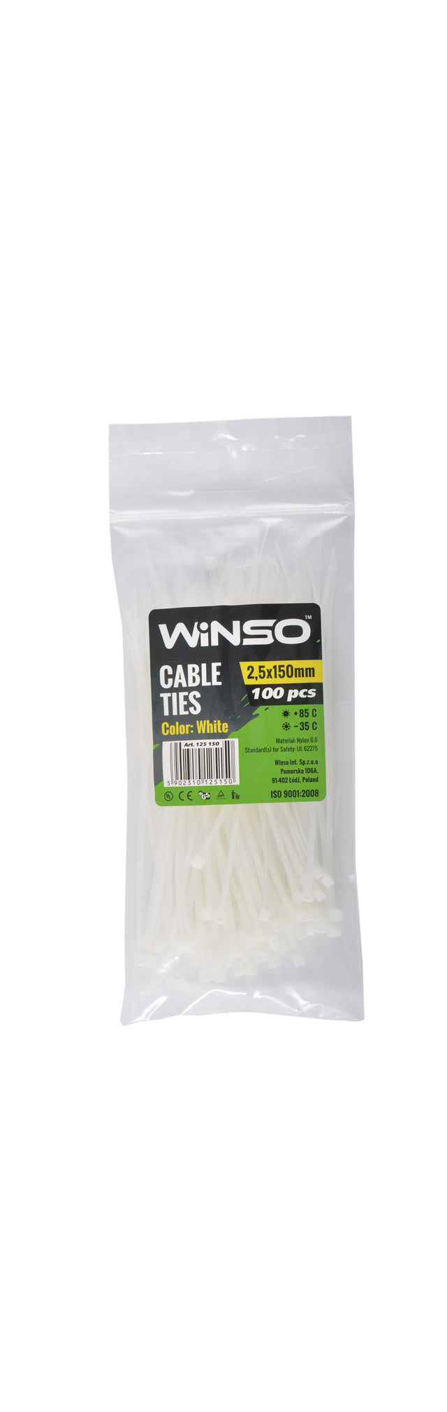 Coliere plastic 2,5x150 Alb - Set 100 buc Winso 125150