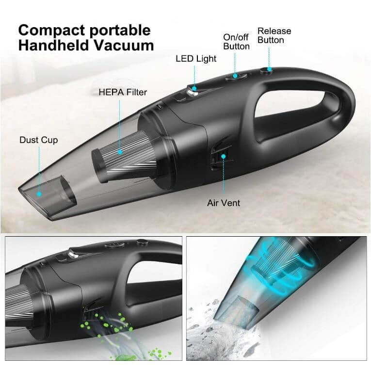 Aspirator de mână fără fir, cu acumulator, pentru casă și mașină, aspirare umedă și uscată, 120W Nigrin 12193437 – imagine 3