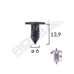 Clips garnituri pentru Fiat 6X13.9 - negru set 25 buc Romix C10000