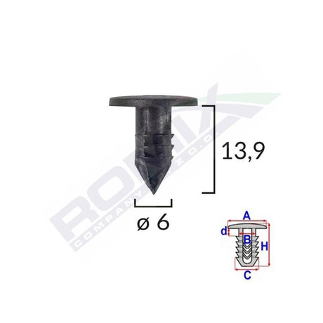 Clips garnituri pentru Fiat 6X13.9 - negru set 25 buc Romix C10000